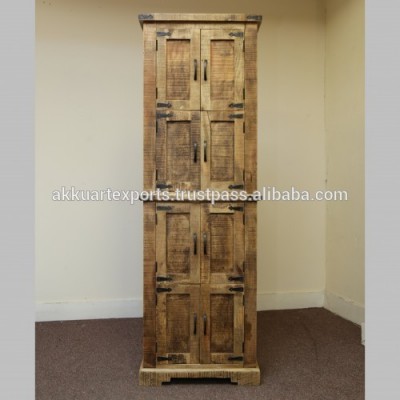 solid mango wood storage cabinet , vintage tall cabinet, home industrial furniture