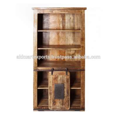 Mango Wood sliding door Display Cabinet , Industrial living room furniture