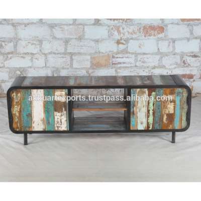 TV STAND , RECYCLE WOOD INDUSTRIAL CABINET , STORAGE TV UNIT